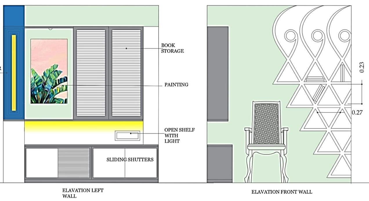 Reading area storage and bookshelf concept render