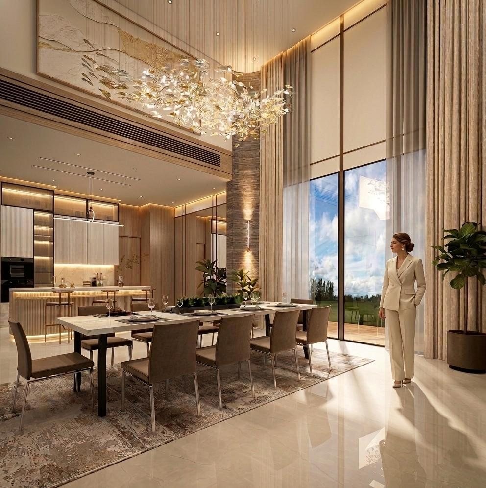 Agarwal Residence entrance console and dining area detail