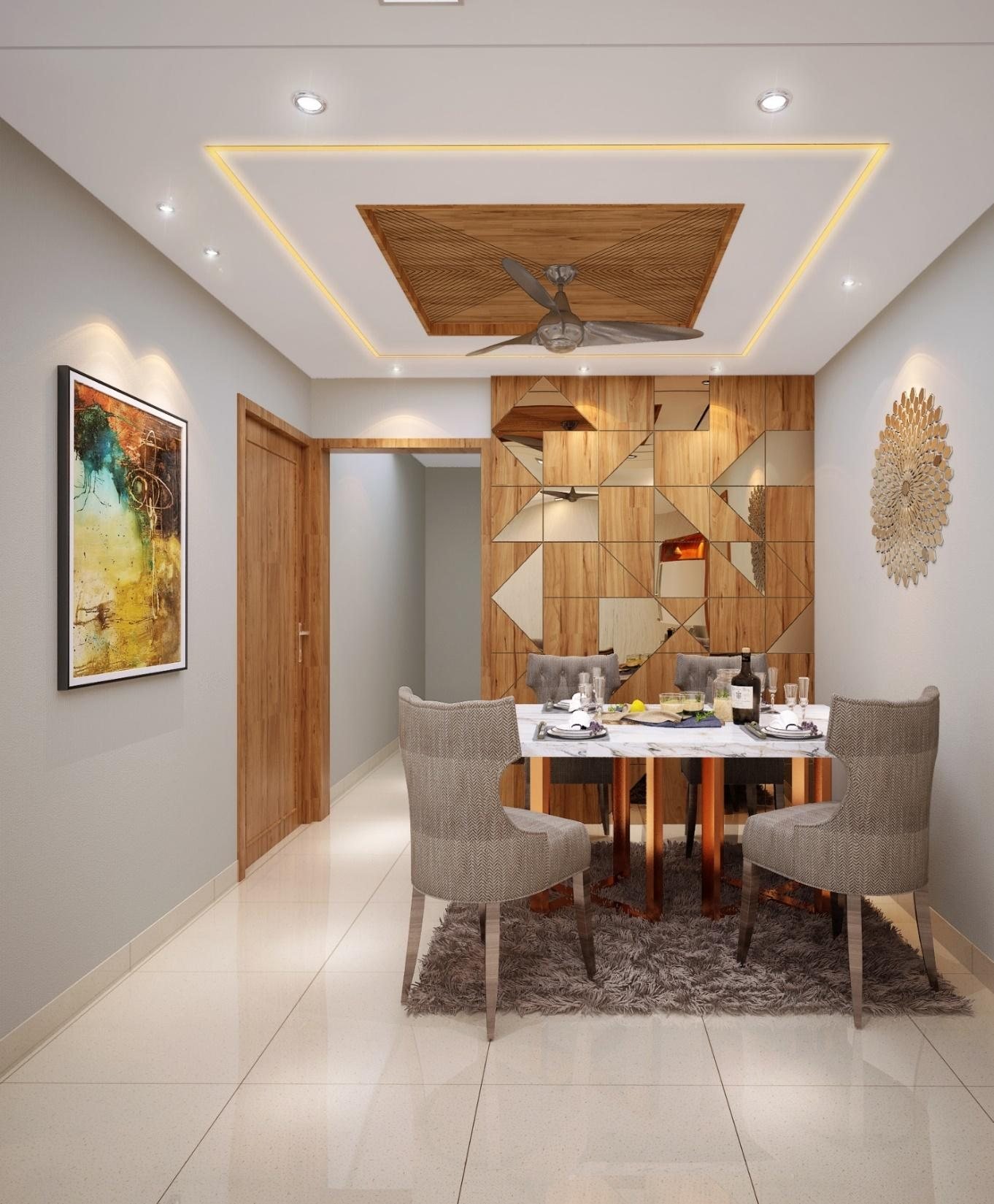 Sudhir Yadav Residence living and dining space with colourful accents