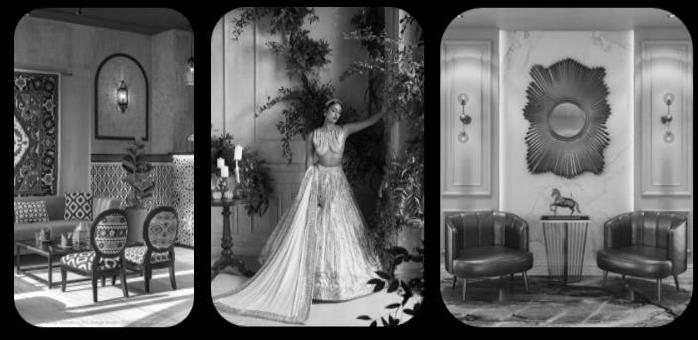 Mood reference images for the garment store's material and styling direction