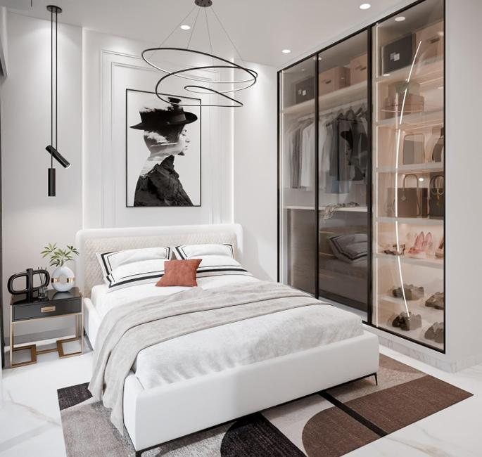 Show flat bedroom in Dombivli with a gallery-style wardrobe wall