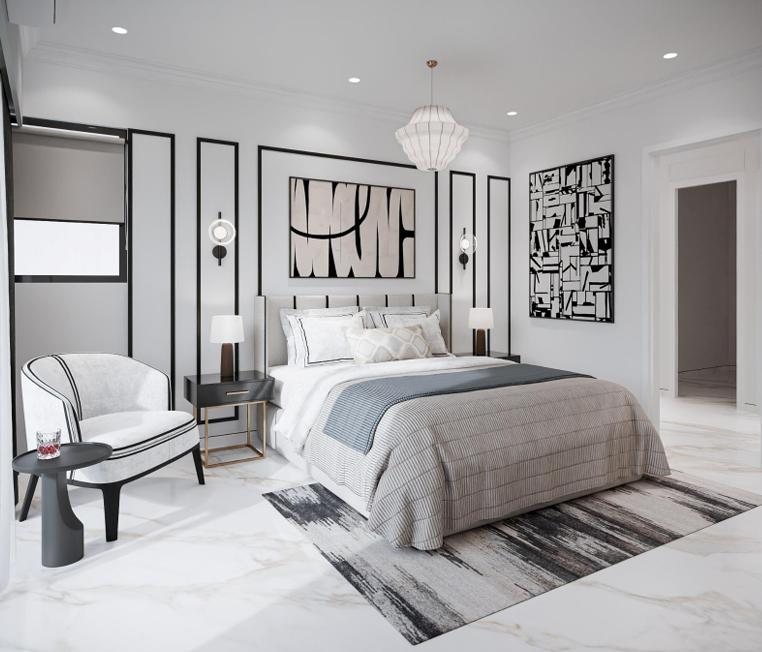 Show flat bedroom in Dombivli with an accent reading chair